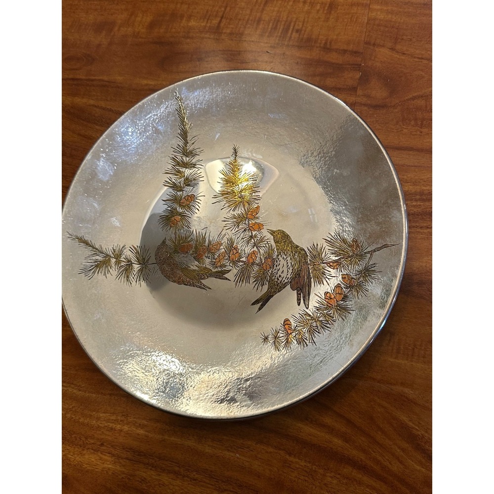 Reed & Barton Audubon Ltd Ed Damascene Pine Siskin & Red Shouldered Hawk Plate